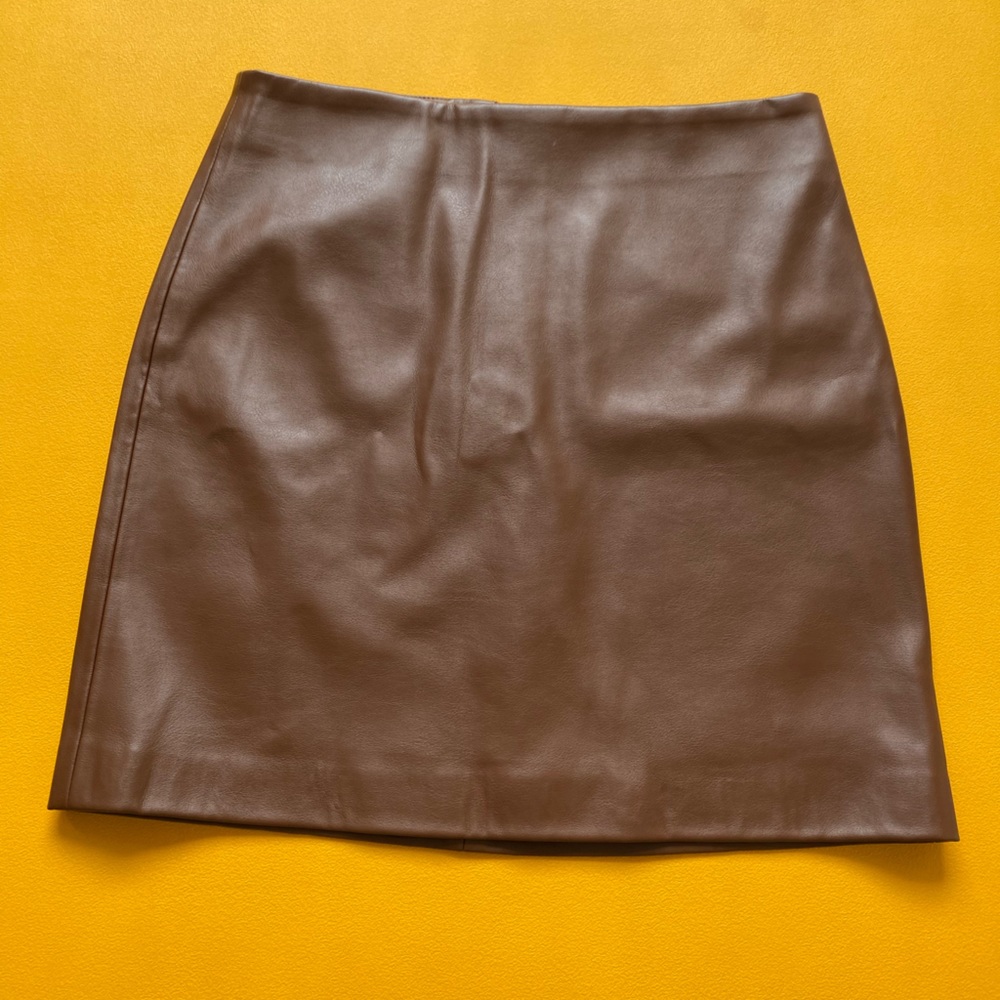 Icone Faux Brown Leather Mini Skirt
